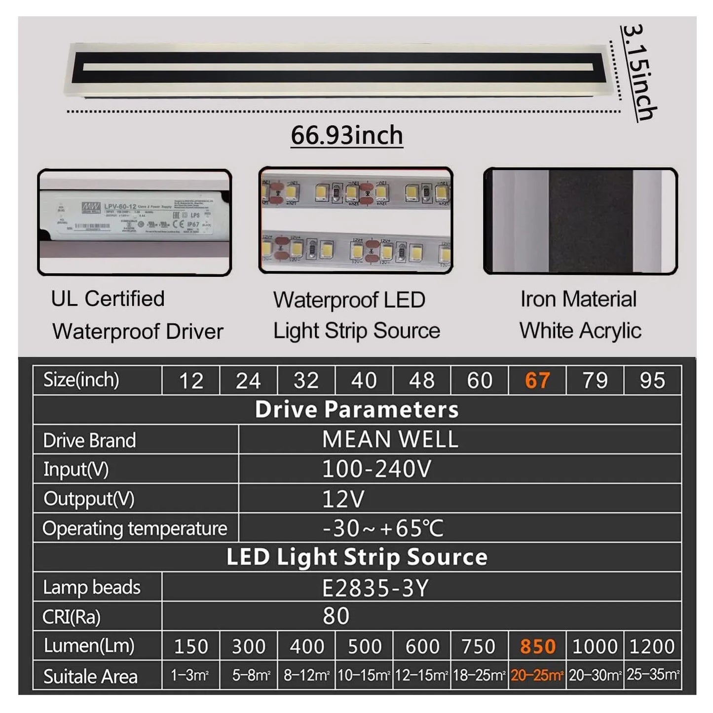 Outdoor Long Strip Modern LED Wall Lighting Fixture Lamps, Wall Sconce Fixture, Elegant Frosted White