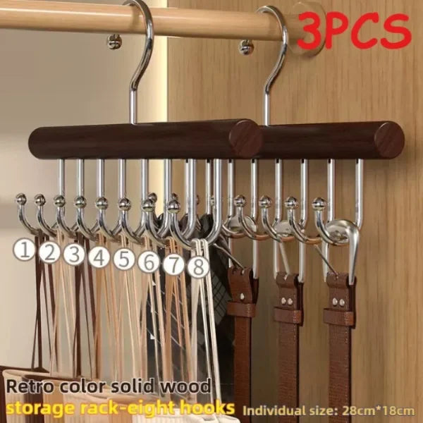 Multi-Functional Solid Wood Hanger Featuring 8 Hooks, Perfect for Apartments and Bedrooms Without Crowding