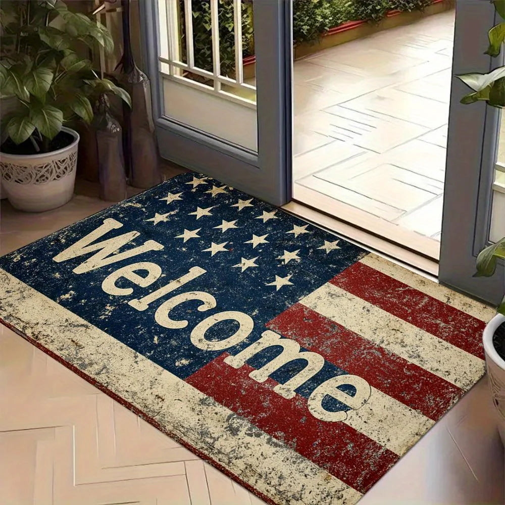 American Flag Modern Doormat - Patriotic Non-Slip Floor Mat for Entry or Kitchen (Multiple sizes)