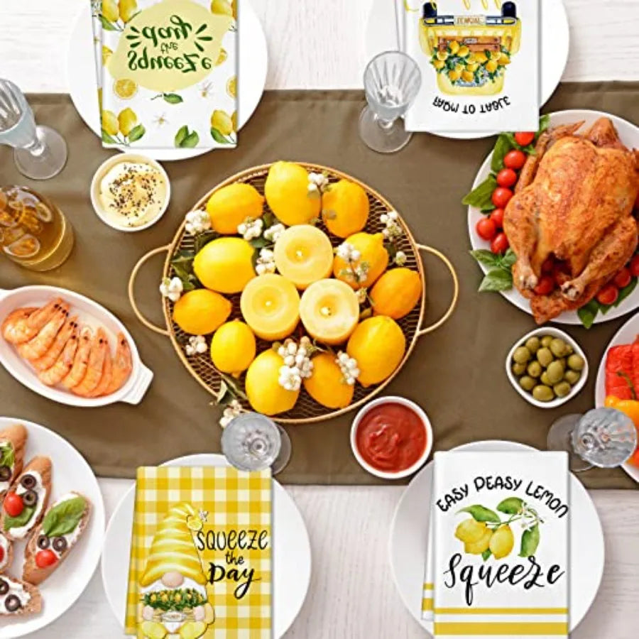 6 Pcs Lemon Kitchen Towels  Dish Towel Set 18 x 28" Ultra Absorbent Yellow Hand Towels Tea Towels for Cooking/Baking