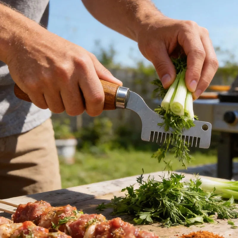 Stainless Steel Scallion Slicer Knife – Wooden‑Handle Vegetable Shredder & Kitchen Cutting Tool