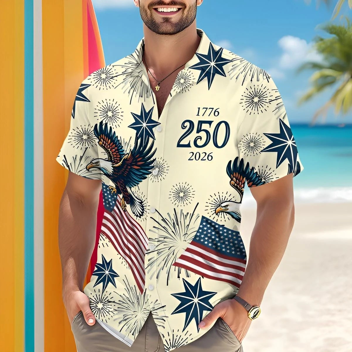 250th Anniversary America Hawaiian Shirt 250 Years USA Independence Day Shirt 1776-2026 Clothing 4th Of July Patriotic Gift