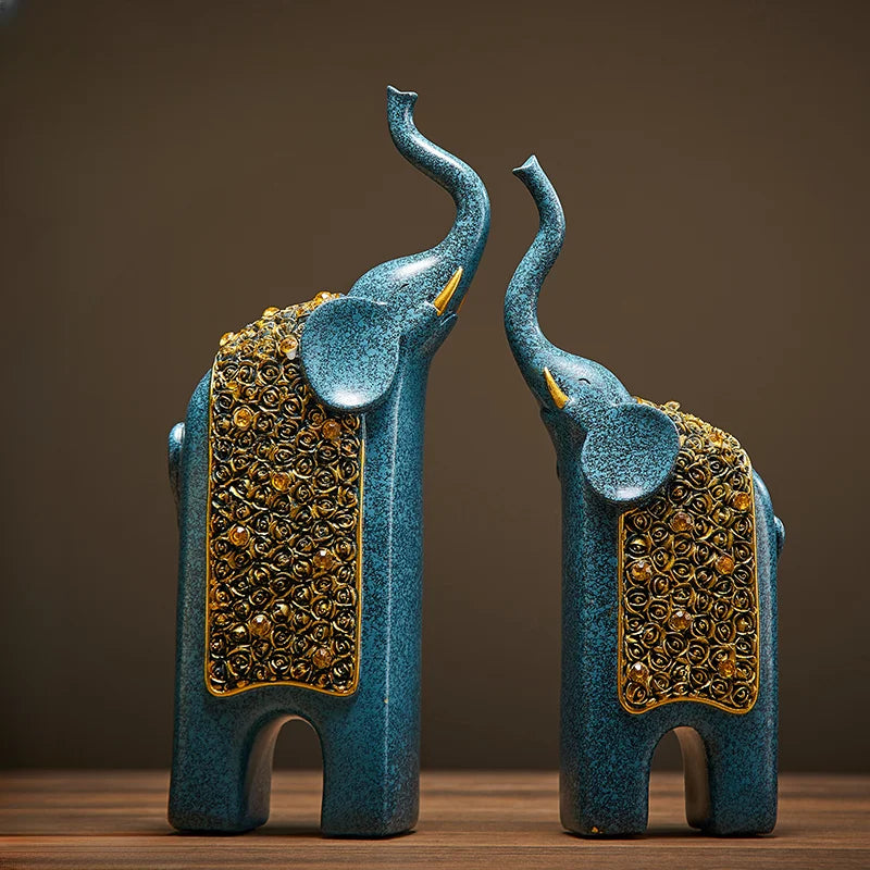 2PCS Retro Resin Elephant Ornaments – Creative Home Office Desktop & Bookshelf Decorations