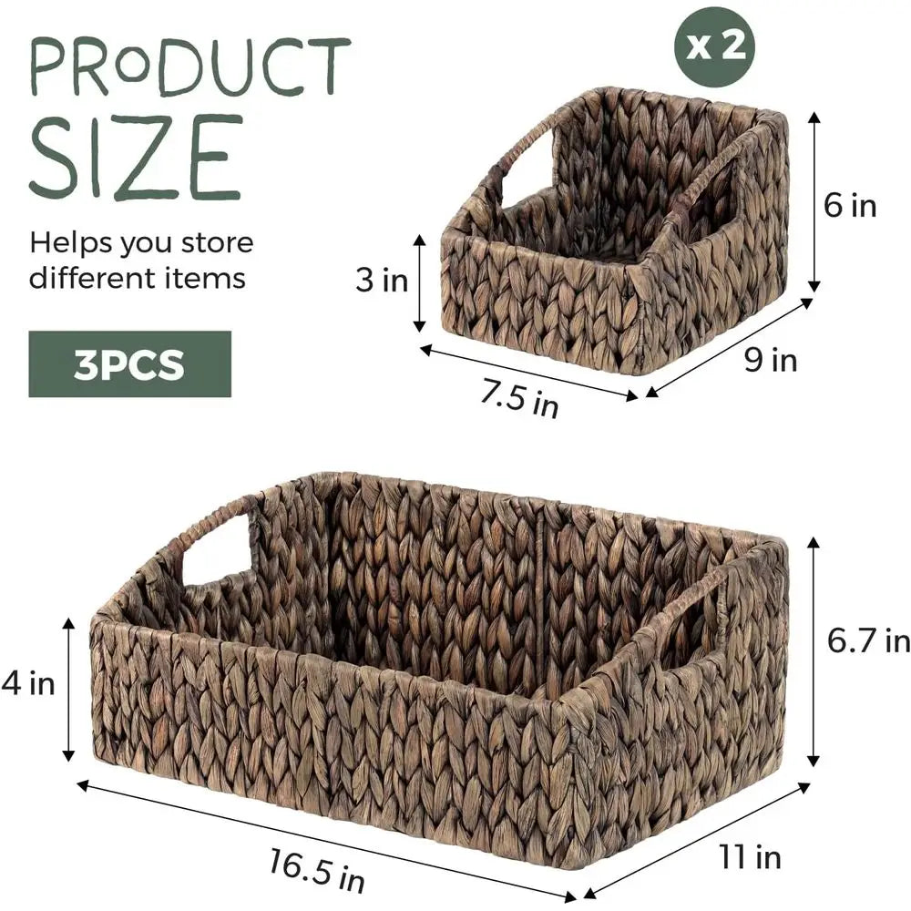 Natural Wicker Nesting Storage Baskets | Set of 3 Organizer Bins
