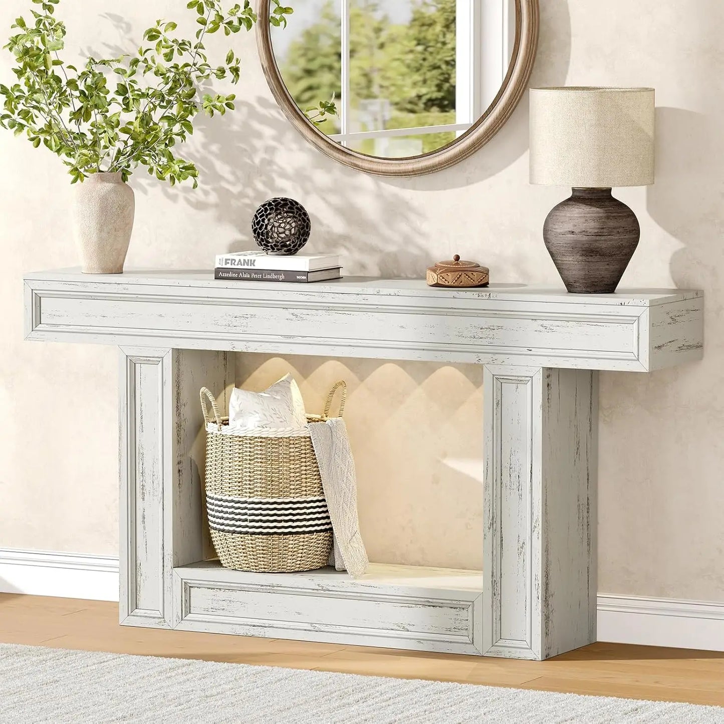 63" Console Table, 2-Tier Entryway Table with Sensor Lights