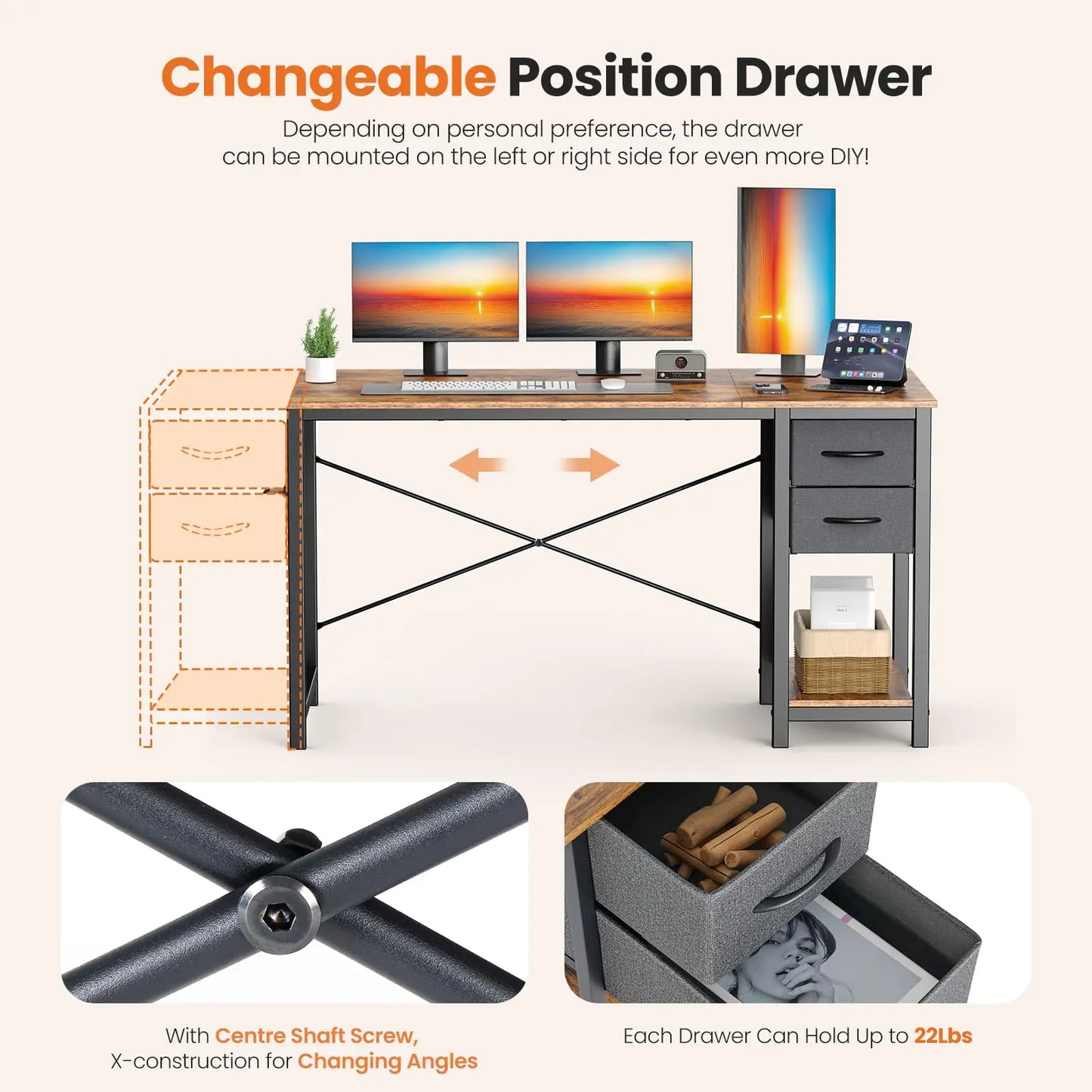 47" Home Office Desk with 2 Adjustable Drawers – Wood Computer & Writing Table