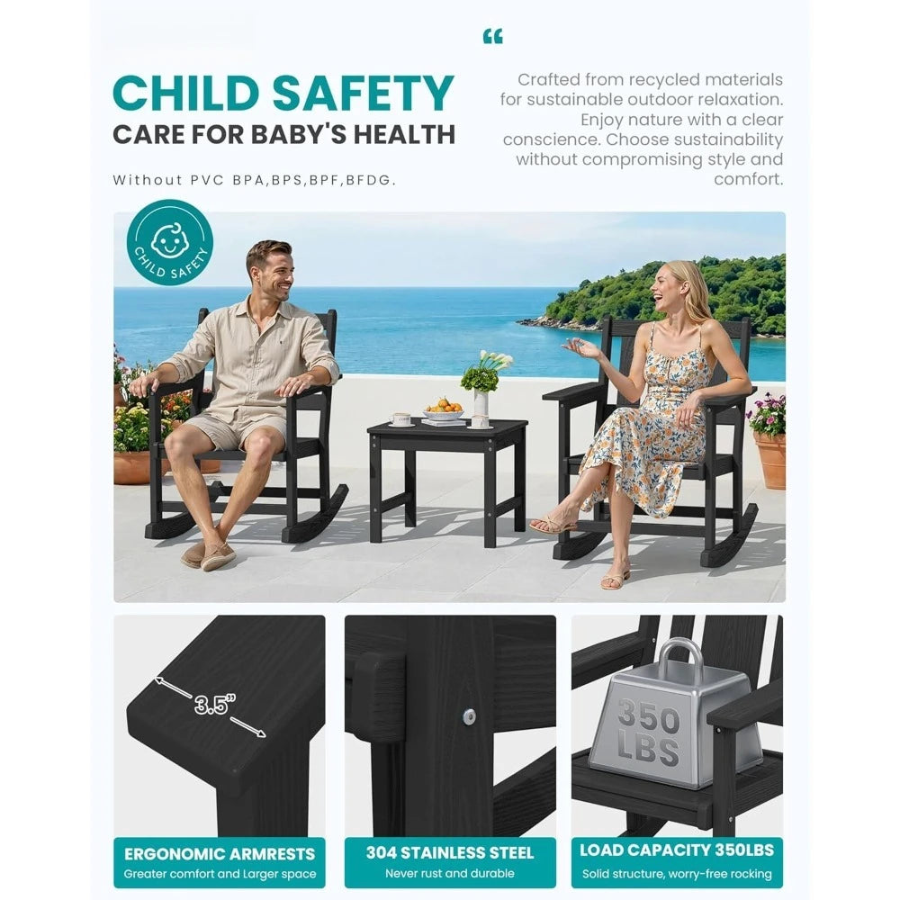 3‑Piece Patio Rocking Chair Set – All‑Weather Chairs with Cushions & Side Table