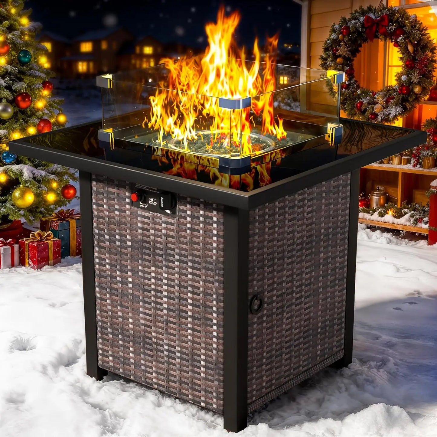 Outdoor Fire Pit Table, 28", Propane with Glass table