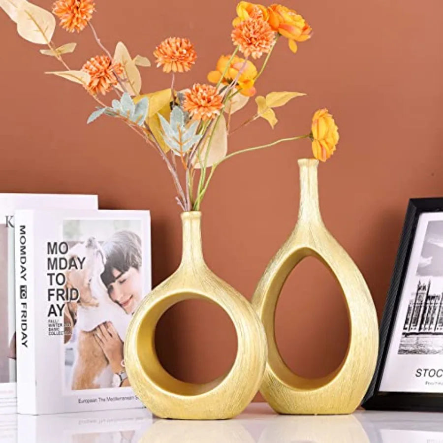 Ceramic Vase Set of 2 Hollow Circle