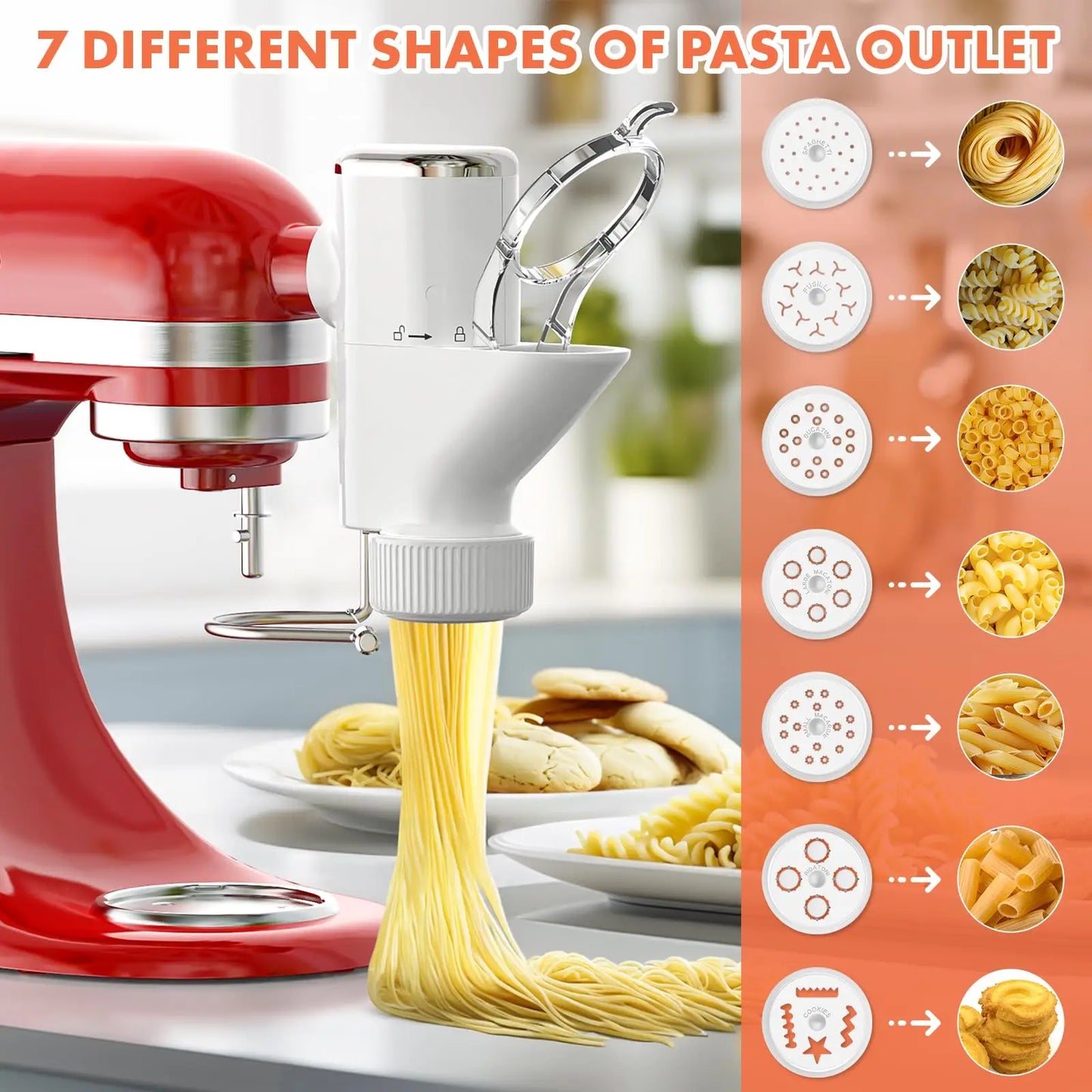 Pasta Press Attachment for KitchenAid Stand Mixers 7 Interchangeable Plates Pasta Extruder Accessories