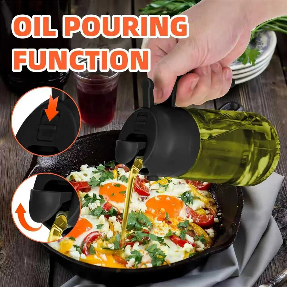 470ml Oil Sprayer for Cooking, 2-in-1 Olive Oil Dispenser and Oil Spray Bottle, Oil Spray with Stickers