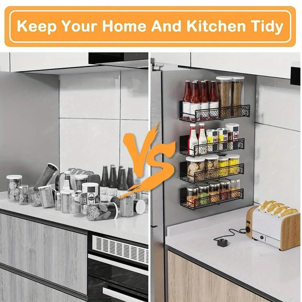 2-Pack Magnetic Spice Rack for Refrigerator – Strong, Moveable Spice Organizer & Heavy‑Duty Fridge Storage Shelf