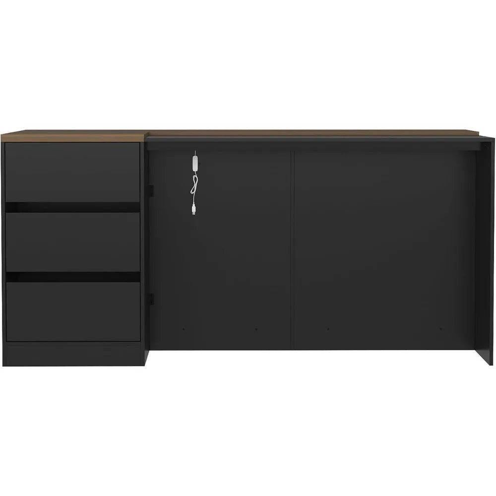 77.6" Kitchen Island with Storage & 3-Color Light with Glass Doors, Adjustable Shelf and Drawers