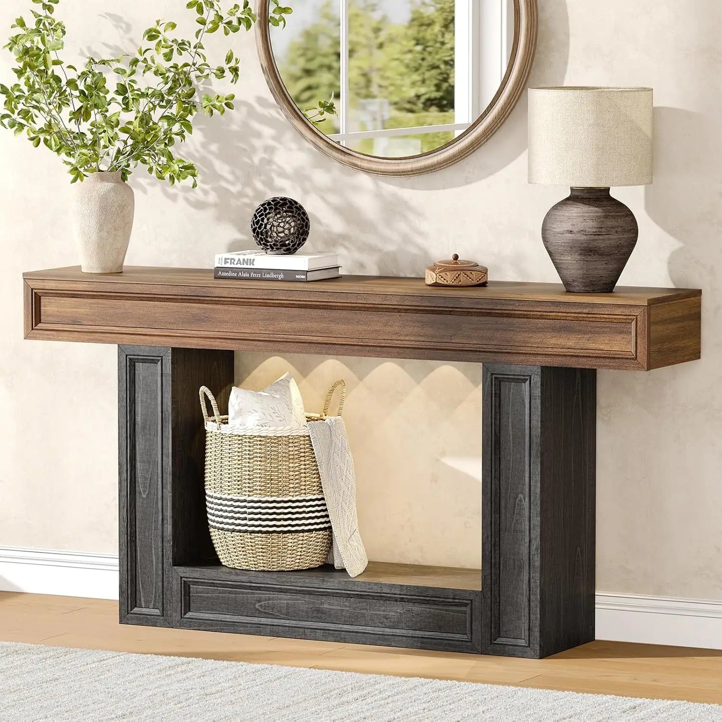 63" Console Table, 2-Tier Entryway Table with Sensor Lights