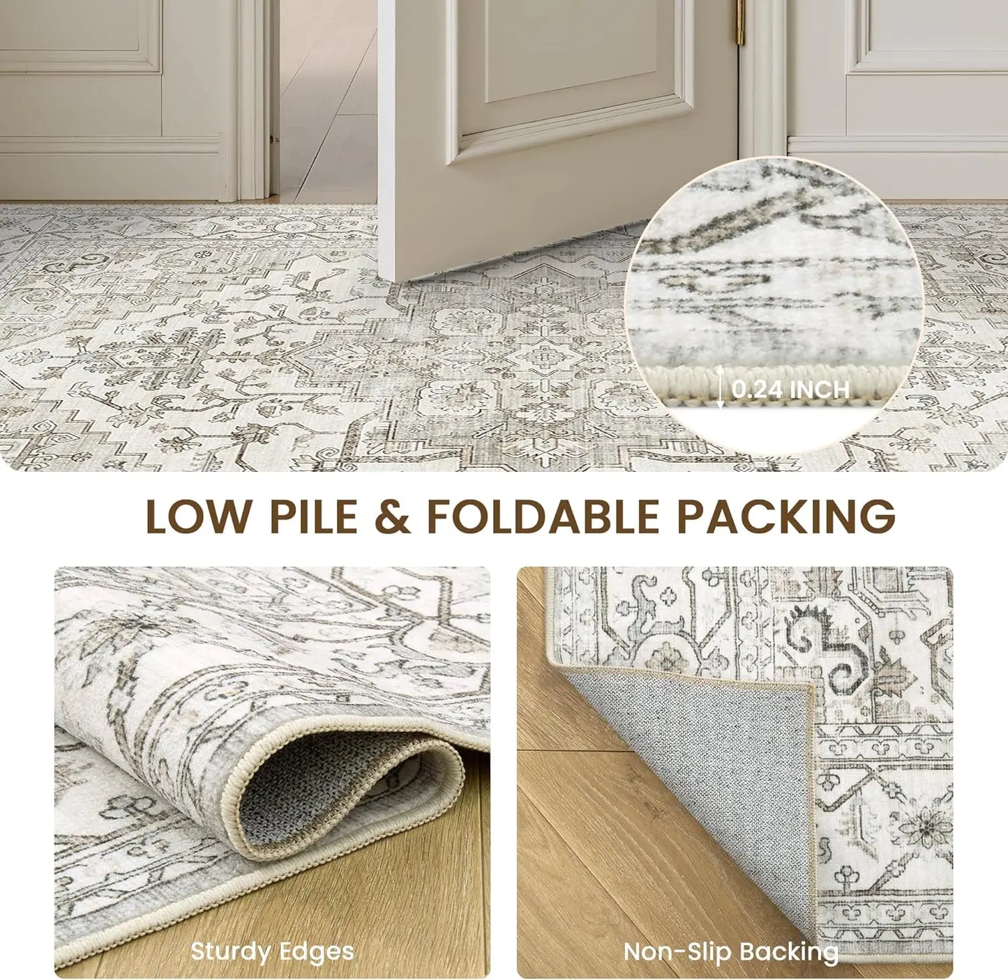 8x10 Washable Area Rug, Stain Resistant, Non-Slip, Beige