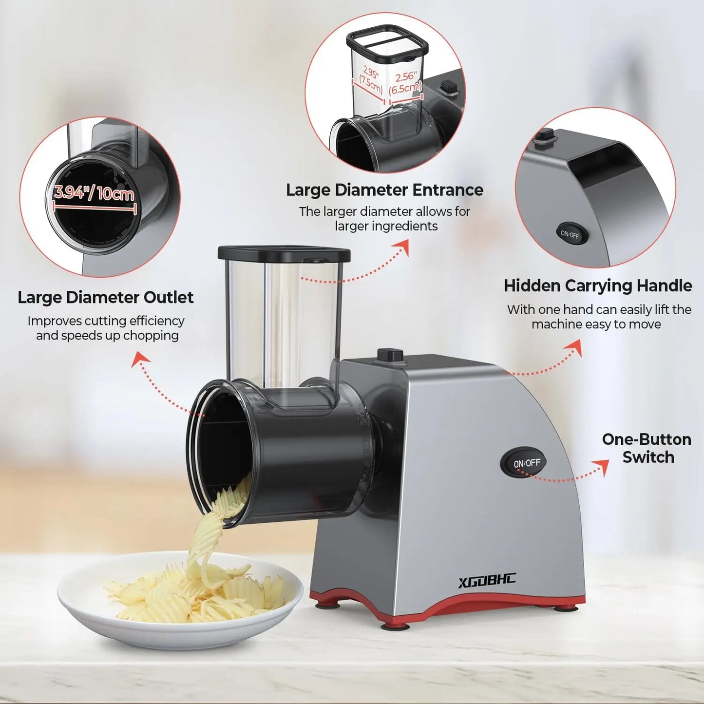 Electric Cheese Grater with 5 Blades, Shredder for Cheeses, Fruits, Nuts - Easy Kitchen Slicer