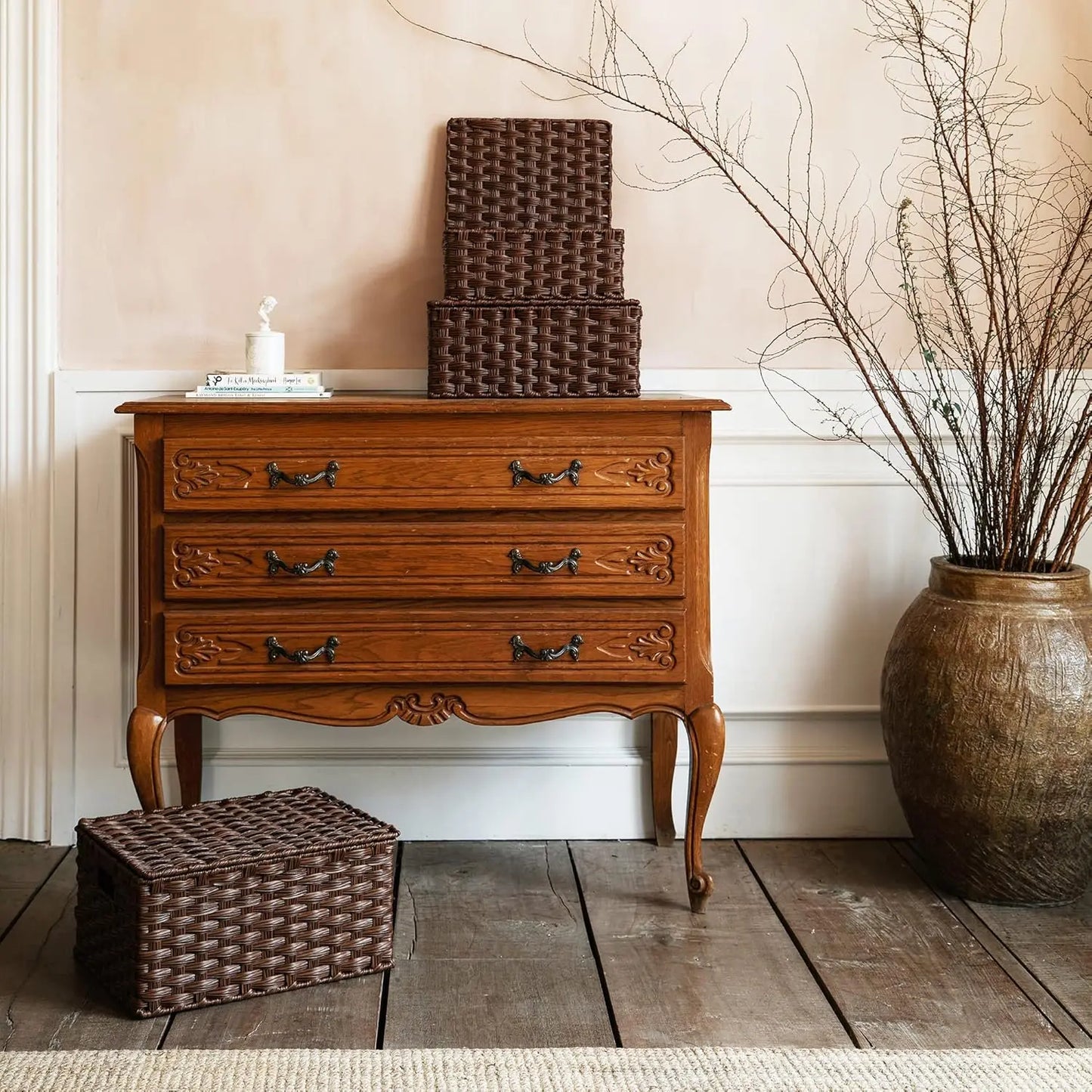 Set of 3 Wicker Baskets with Lids