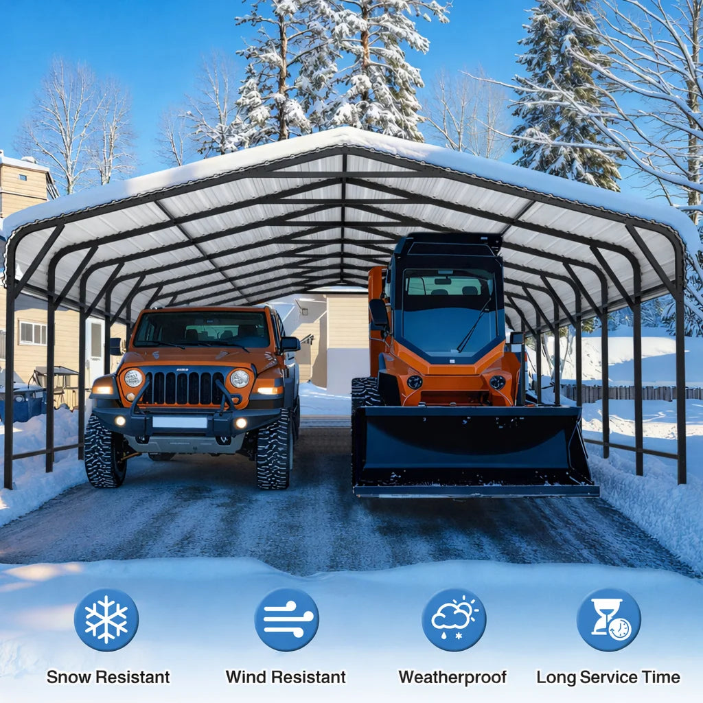 Multi‑Size Metal Carport (10×15 to 20×40 FT) – Heavy‑Duty Galvanized Outdoor Garage Shelter with Enhanced Base