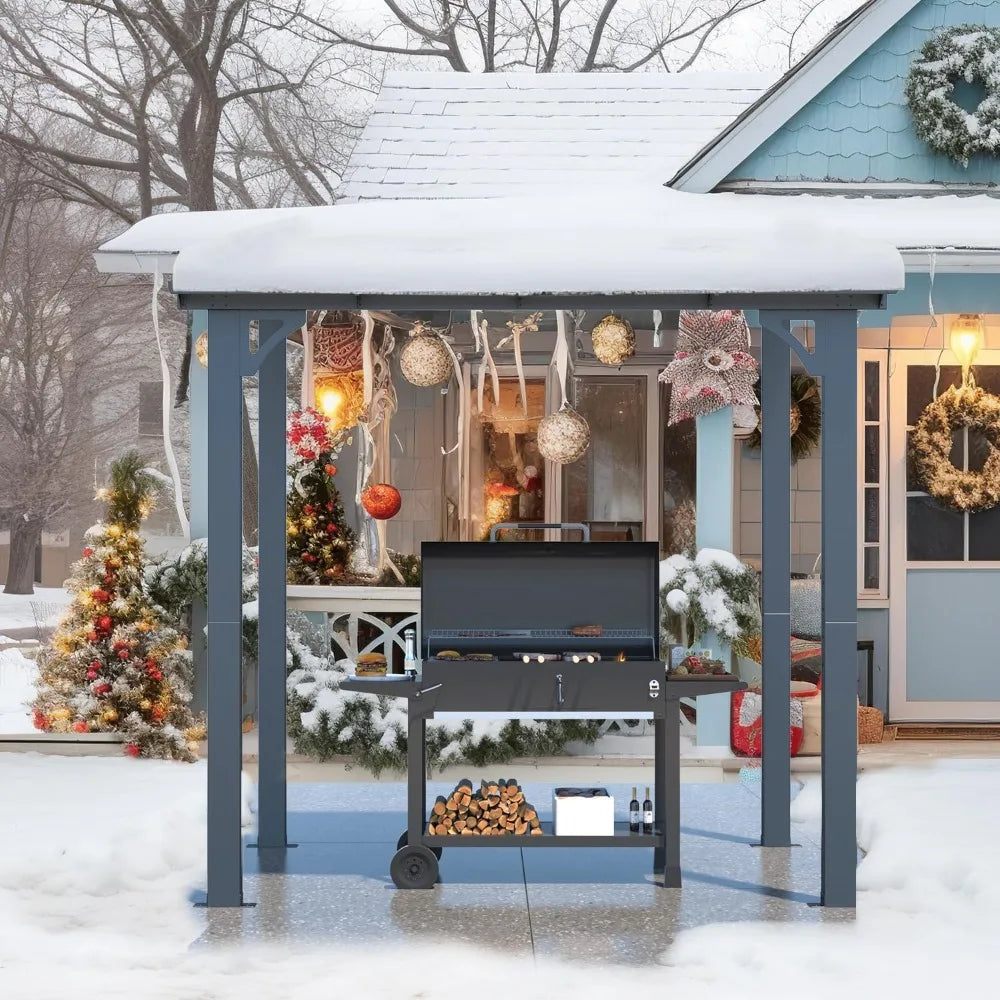 Lean-to Hardtop Grill Gazebo Shelter with Roof, Wall-Mounted Heavy Duty Awning for Patio, Deck, or Outdoor BBQ