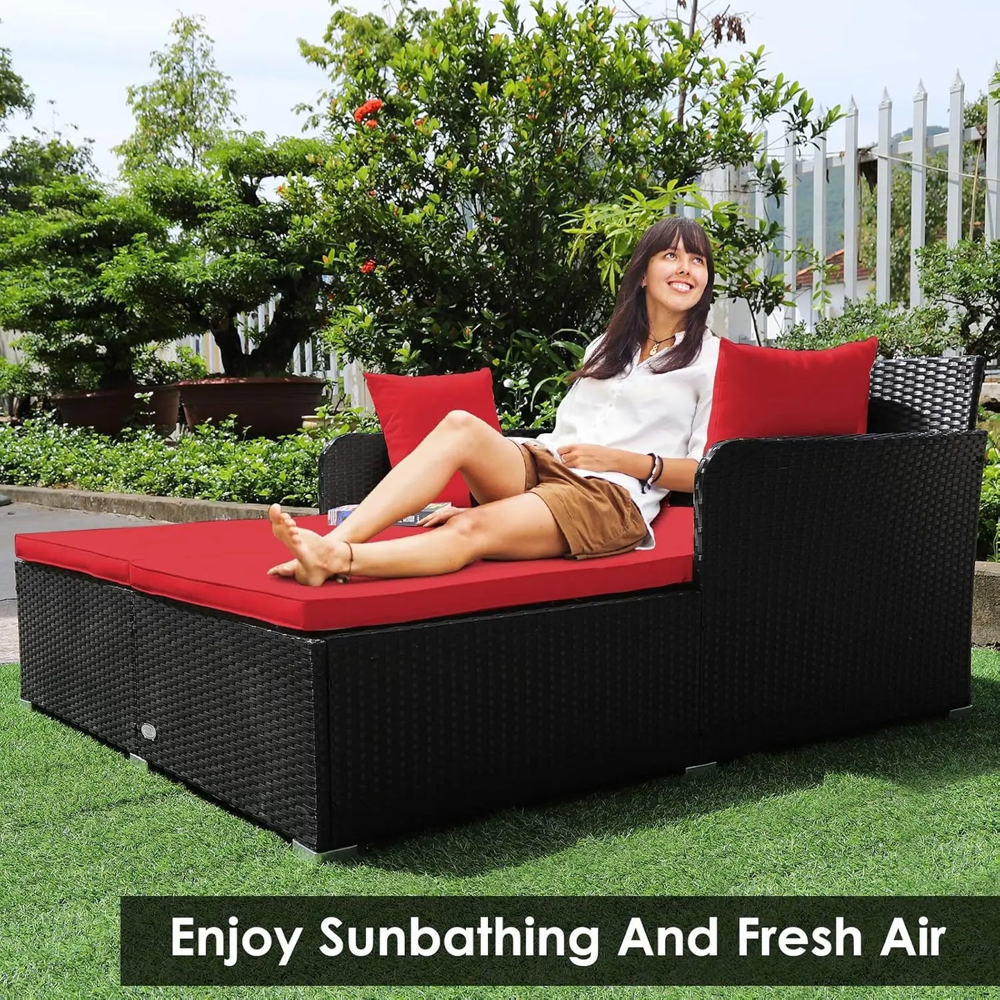 Outdoor Rattan Wicker Sunbed with Cushion