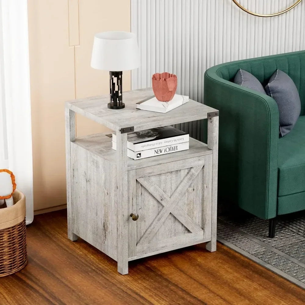 Farmhouse Nightstand Set of 2 – Rustic End Tables with Storage for Bedroom & Living Room