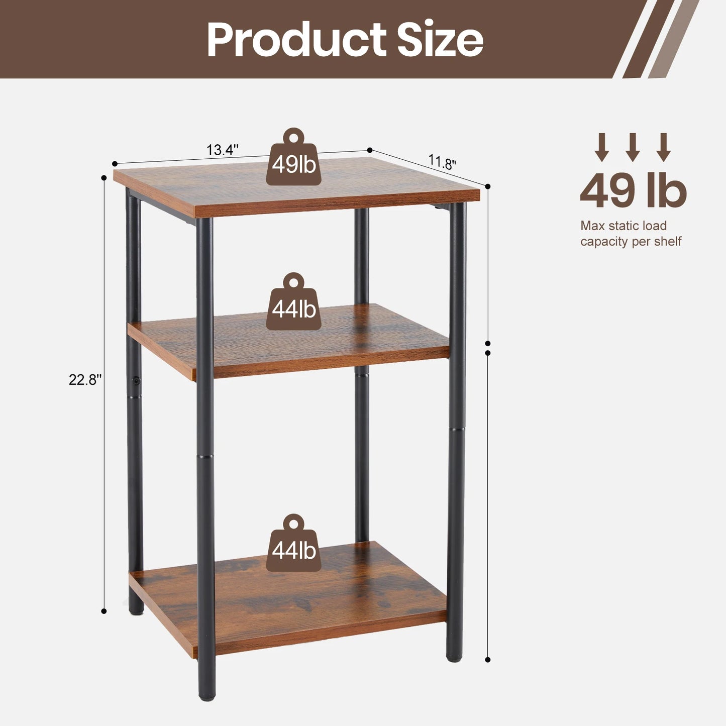3-Tier End Table Side Tables with Adjustable Feet