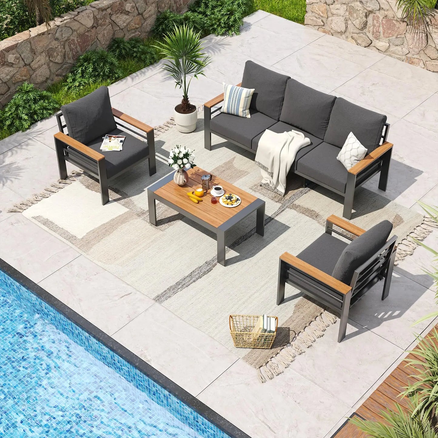 7‑Seat Aluminum Patio Furniture Set – Oversized Outdoor Sectional with Washable Thick Cushions & Coffee Table