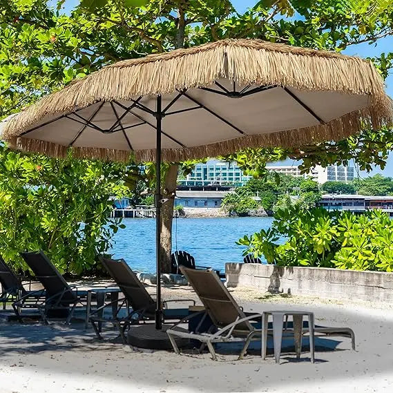 13FT Tiki Patio Umbrella – Market Table Umbrella with 12 Sturdy Ribs & Crank for Backyard, Garden & Deck