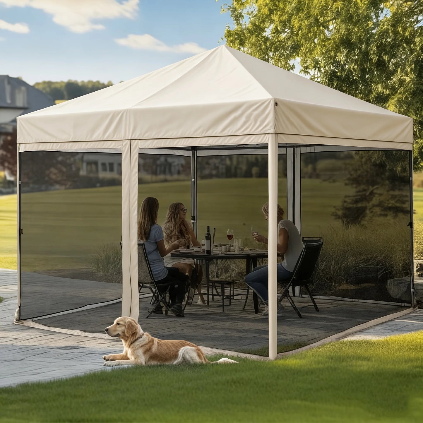 10' x 10'Screened Canopy Tent with Mosquito Netting | Portable Easy Up Outdoor Screen House Shelter for Patio, Camping and Picnic