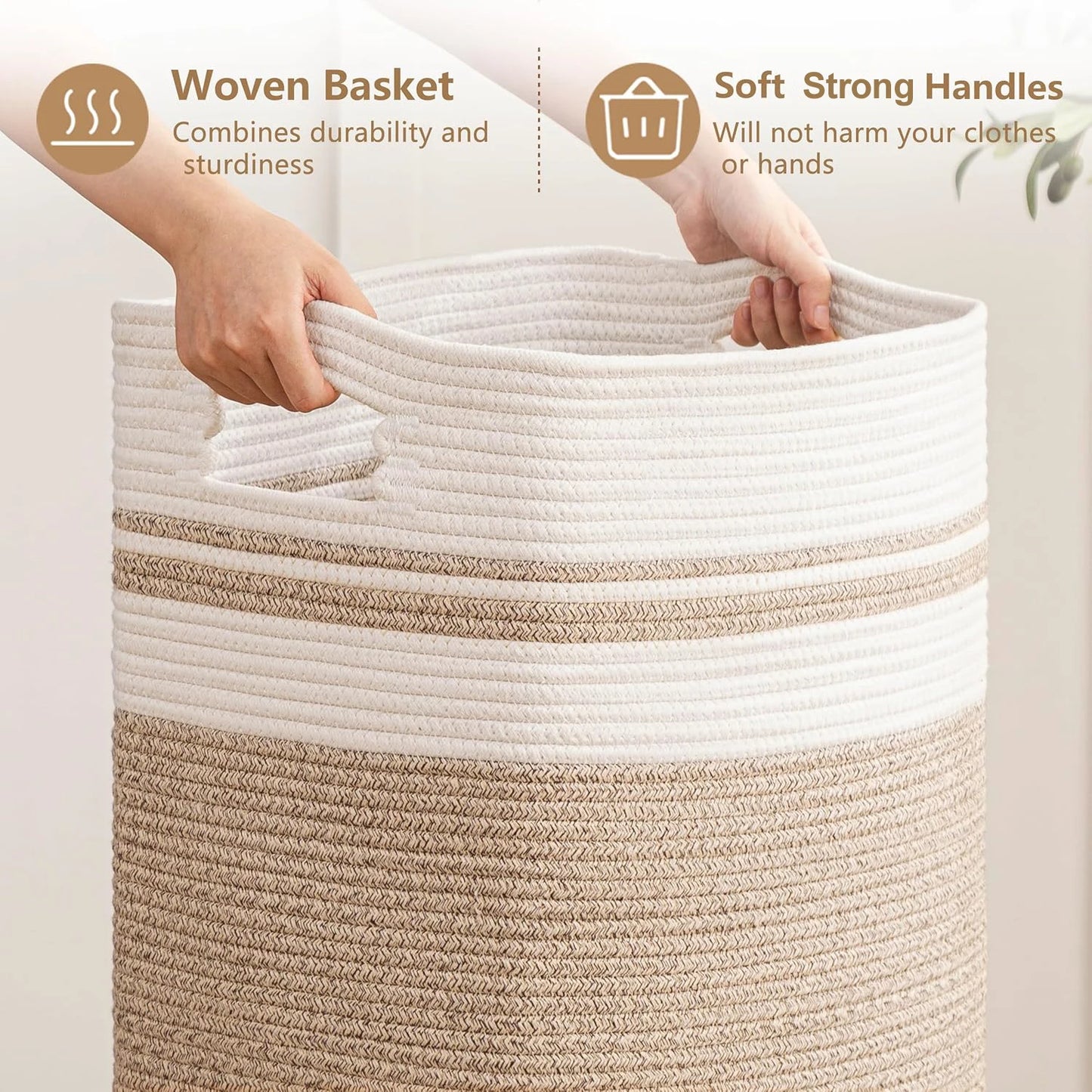 Laundry Basket, Blanket Basket for Bedroom Aesthetic, Laundry Hamper & Blanket Storage for Living Room, Woven Storage Basket