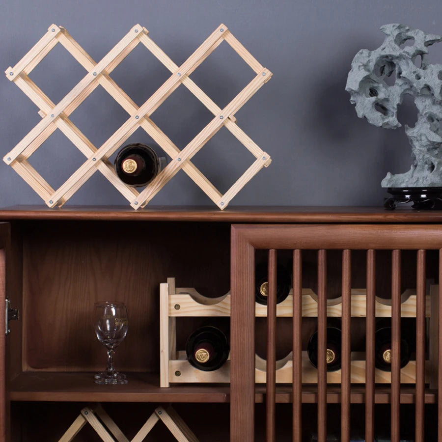 Wine Storage Rack Countertop 10 Bottles Foldable Free Standing Wood