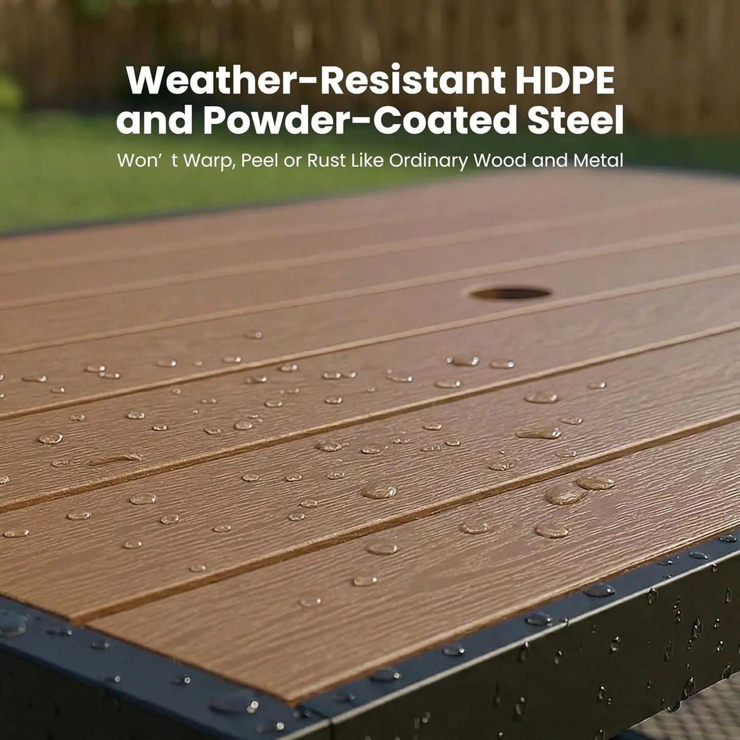 55" HDPE Picnic Table Set – Umbrella Hole, Shelf & 2 Movable Benches, All‑Weather Metal Frame