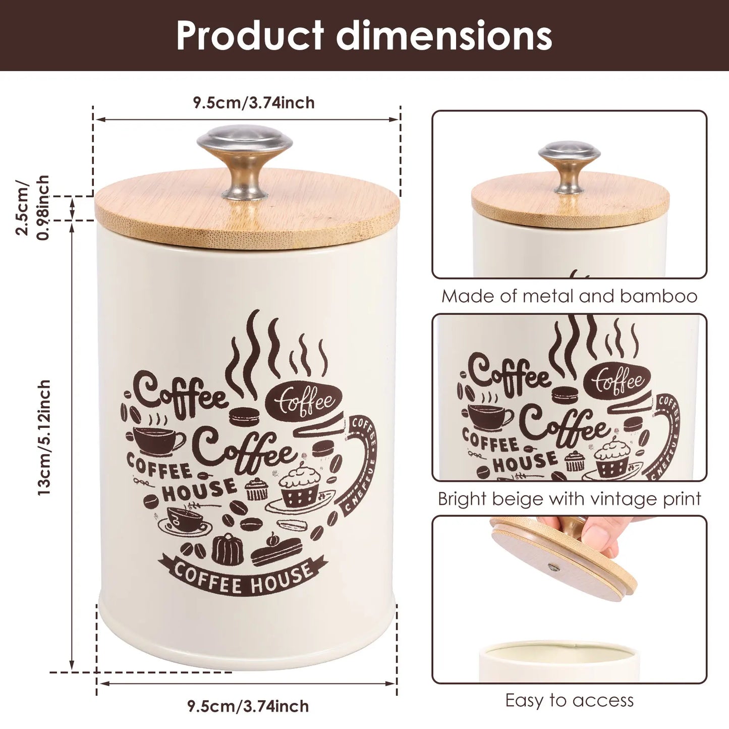3Pcs Kitchen Coffee Sugar Tea Canister Set - Vintage Metal Food Storage Box