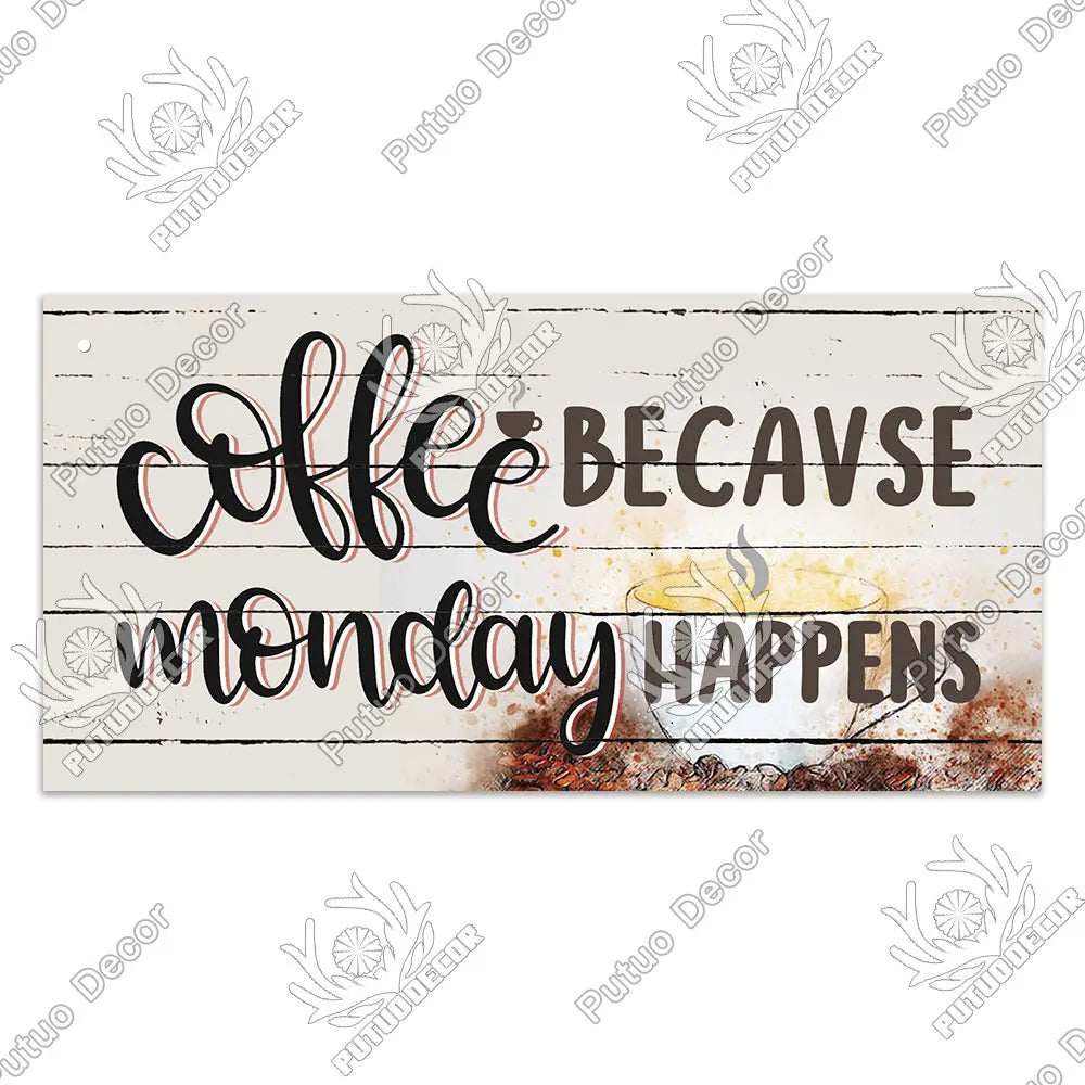 Decor Coffee Wooden Signs - Plaque Wood Plate Rustic Hanging for Cafe, Bar, or Kitchen