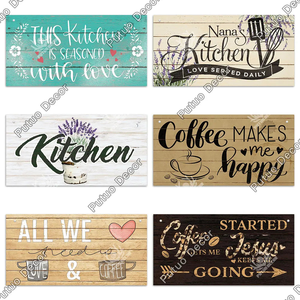 Decor Coffee Wooden Signs - Plaque Wood Plate Rustic Hanging for Cafe, Bar, or Kitchen