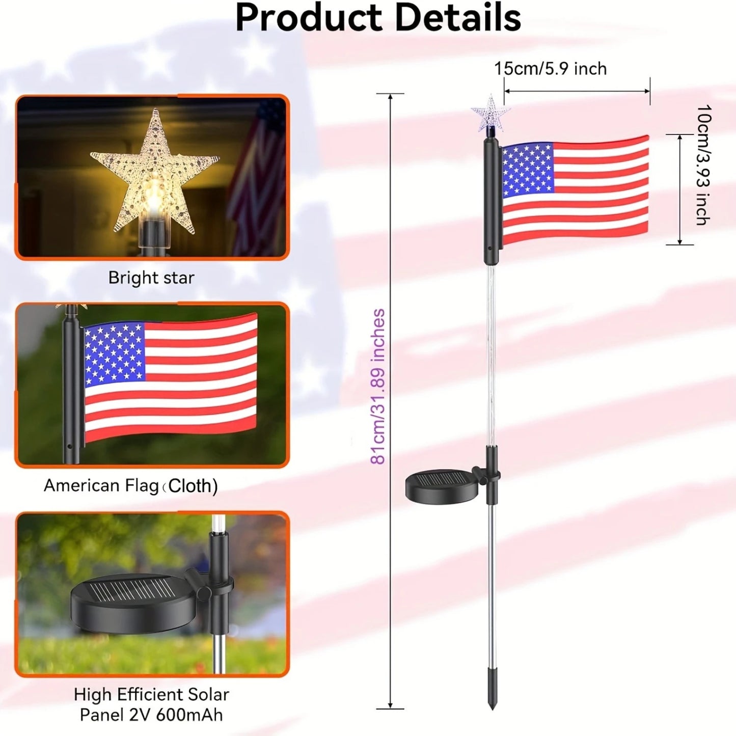 8-PCS USA Flag LED Solar Lights – Patriotic 4th of July Yard & Garden Stakes for Independence Day
