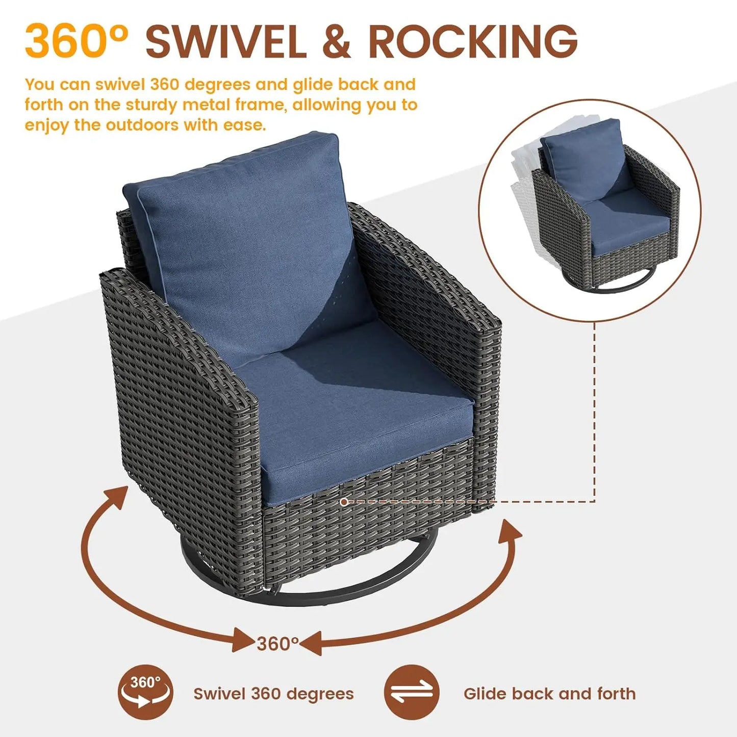 6‑Piece Gray PE Rattan Sectional Sofa Set – Swivel Chair, Side Table & 4" Cushions for Patio/Garden