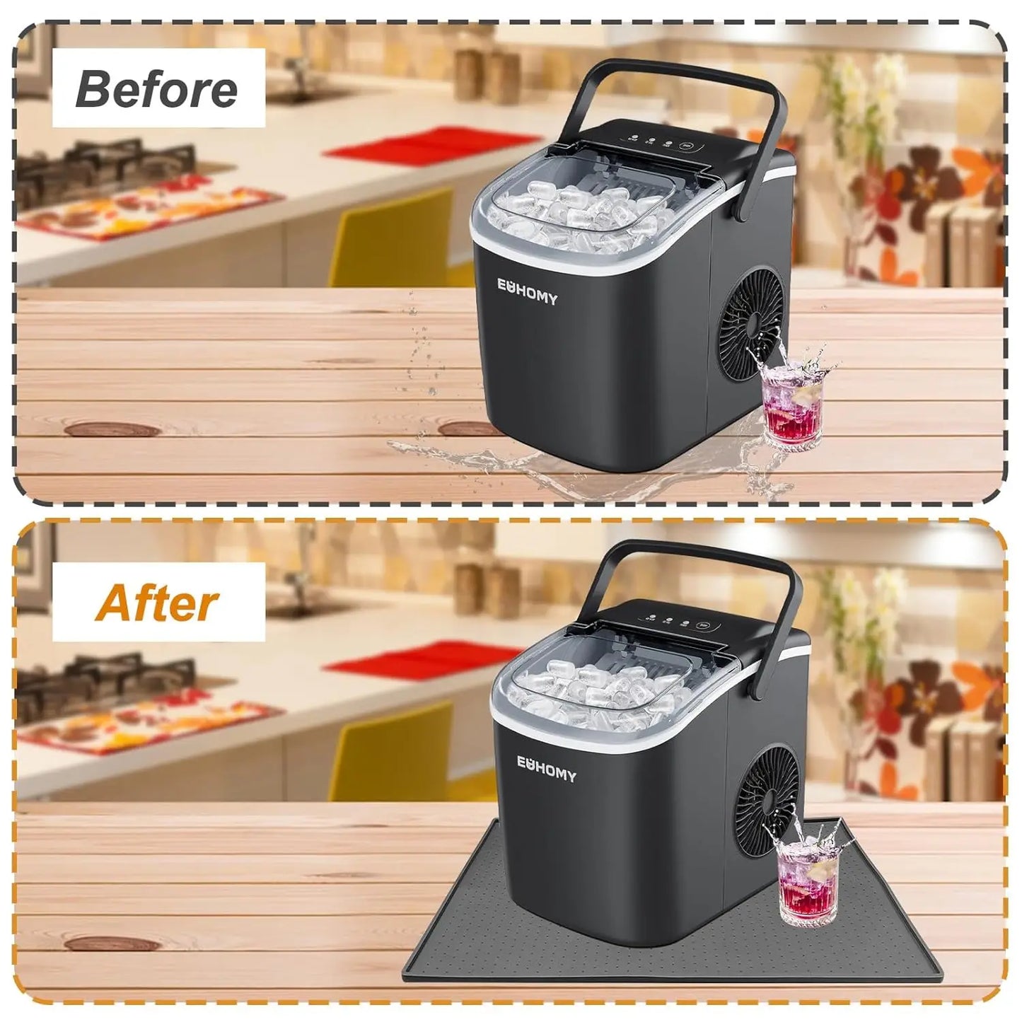 Silicone Ice Maker with Mat, Raised Edge to Prevent Spills, Non-Slip, Portable