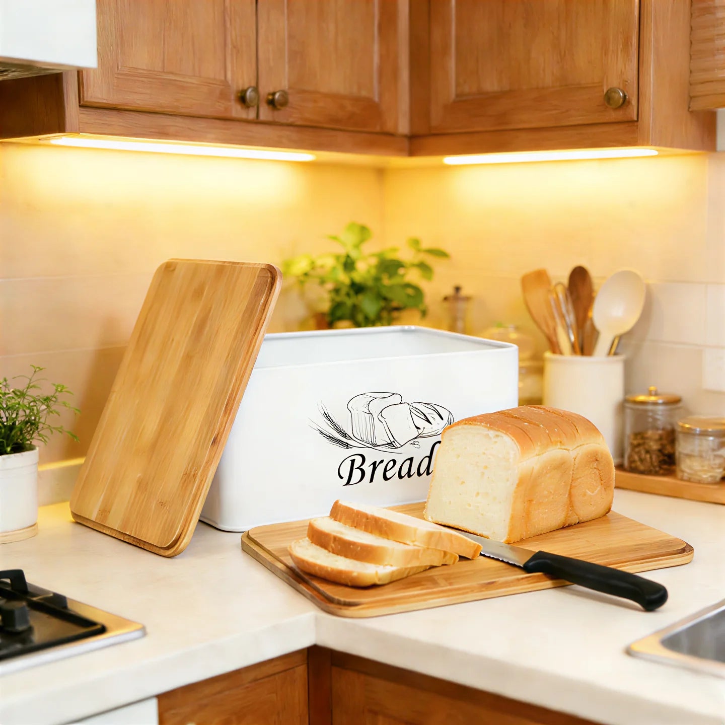 Bread Container with Bamboo Lid with Handle