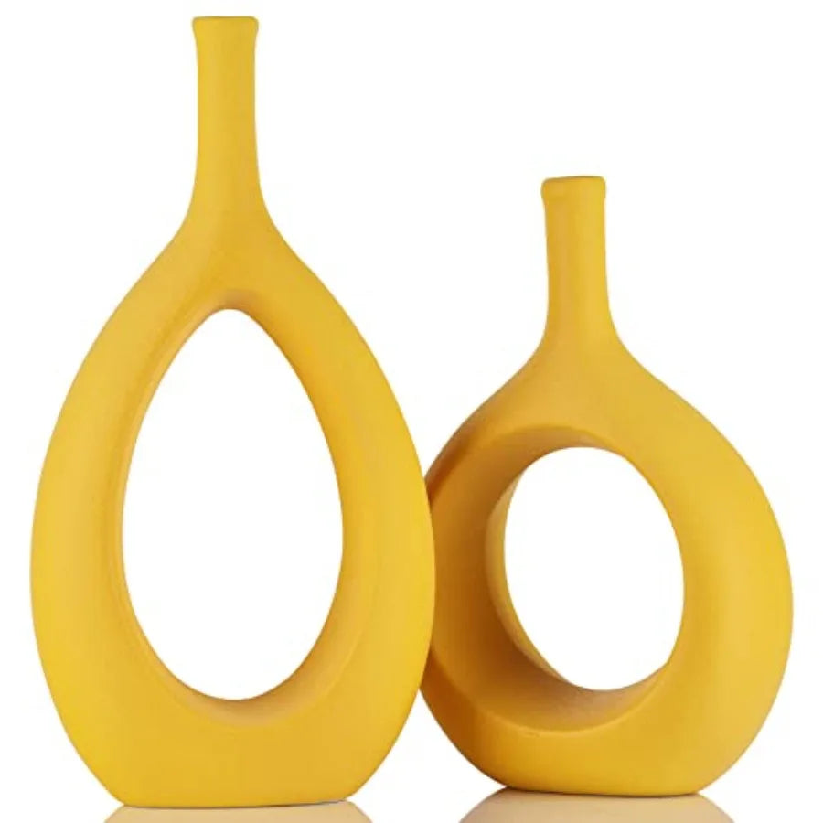 Ceramic Vase Set of 2 Hollow Circle