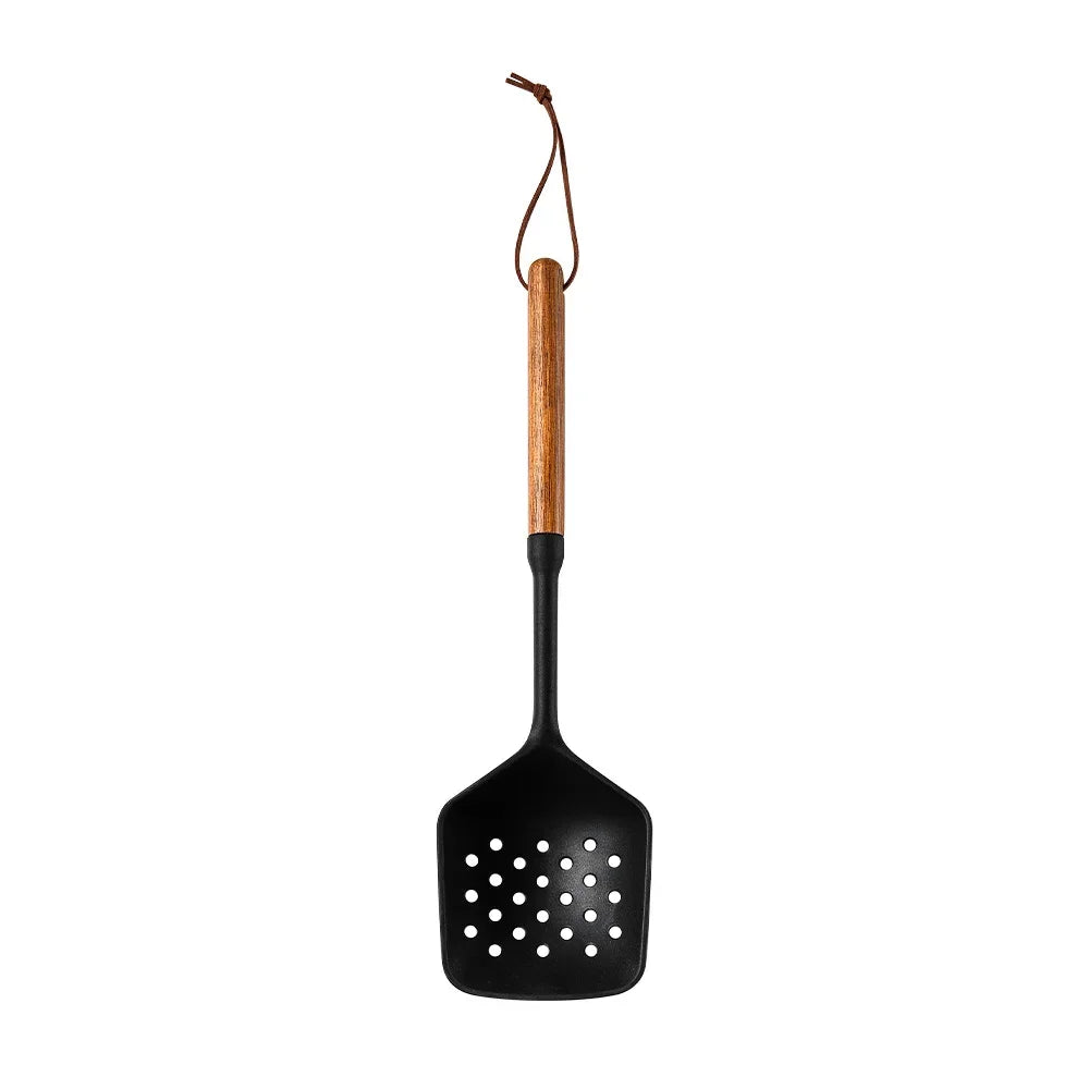 7Pcs Black Silicone Wooden Handle Cooking Tool Non-stick Kitchen Utensils