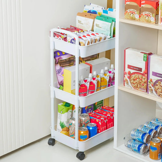 Plastic Rolling Utility Cart with Handle – Movable Storage Trolley with Wheels for Kitchen, Office & Living Room