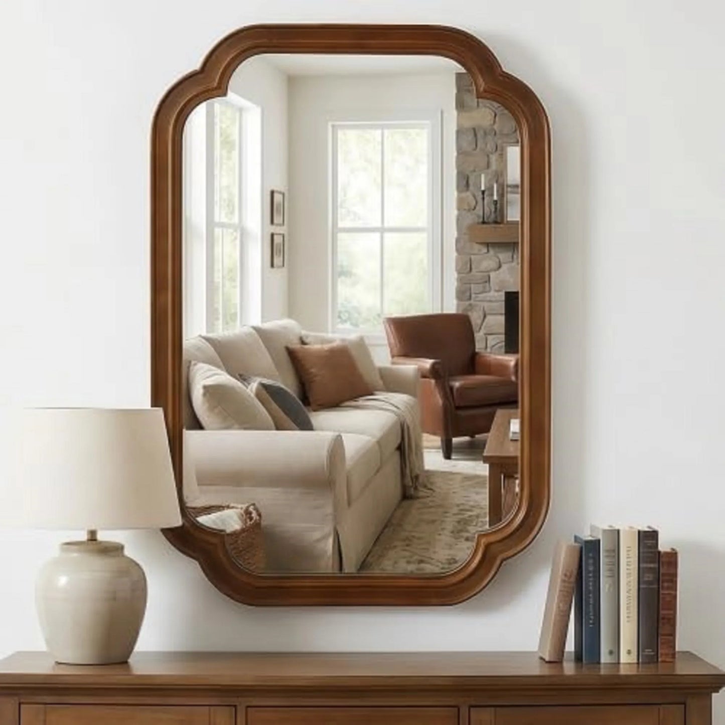Dark Walnut Rounded Corner Mirror, 20" x 30"