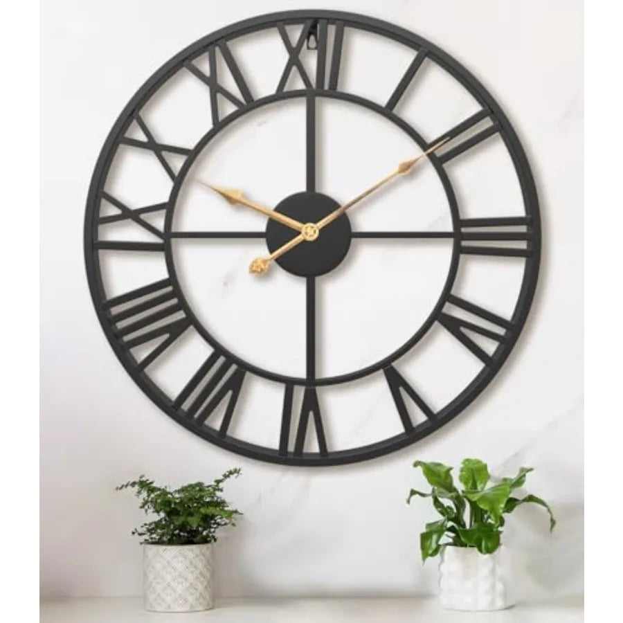 Extra Large Wall Clock, Round, Silent Industrial - Metal with Big Numerals
