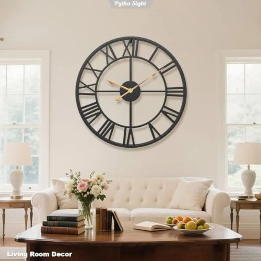 Extra Large Wall Clock, Round, Silent Industrial - Metal with Big Numerals