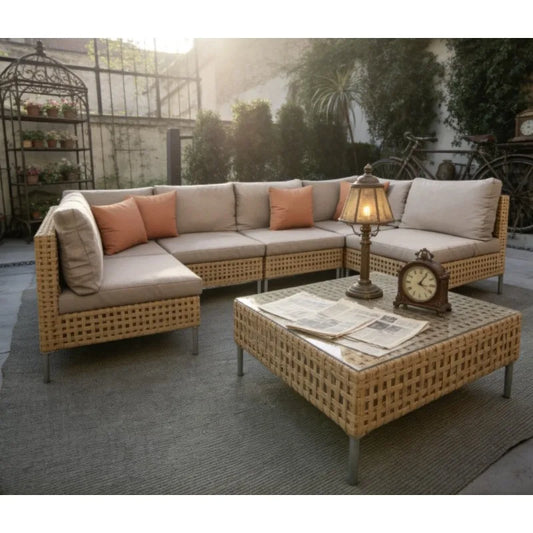7‑Piece Outdoor Conversation Set – Wicker Sectional Patio Sofa with Water‑Resistant Thick Cushions