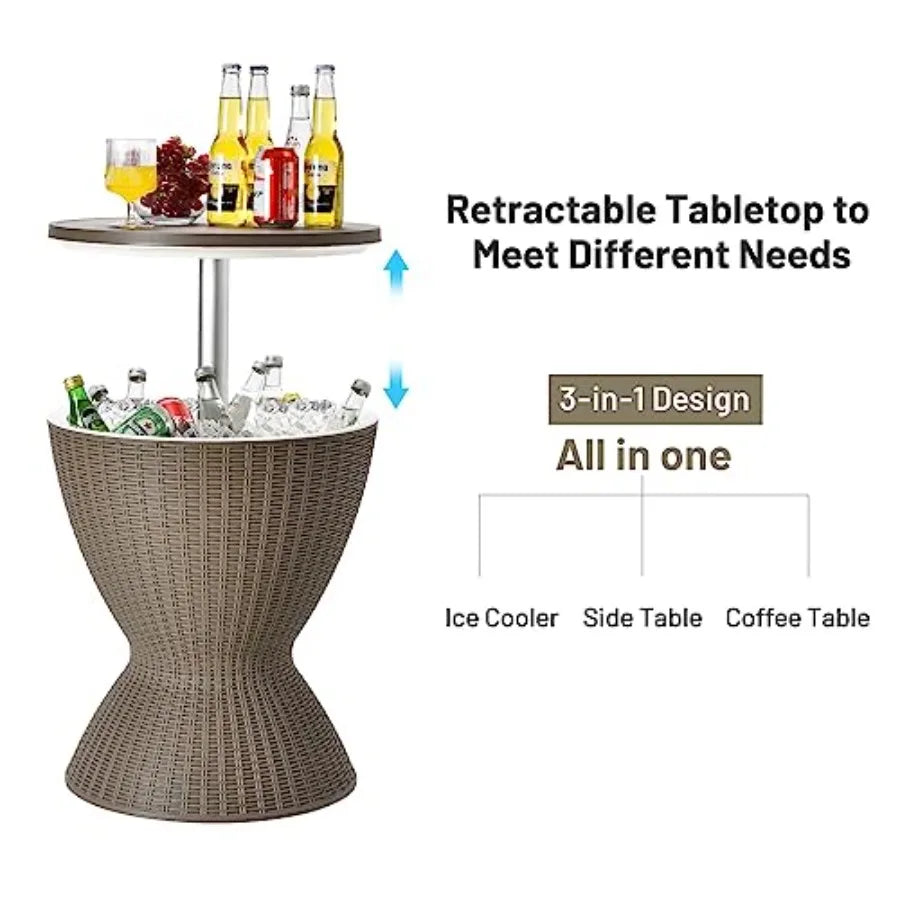 3-in-1 Rattan Outdoor Cool Bar Table | 8-Gallon Patio Wine & Beer Cooler