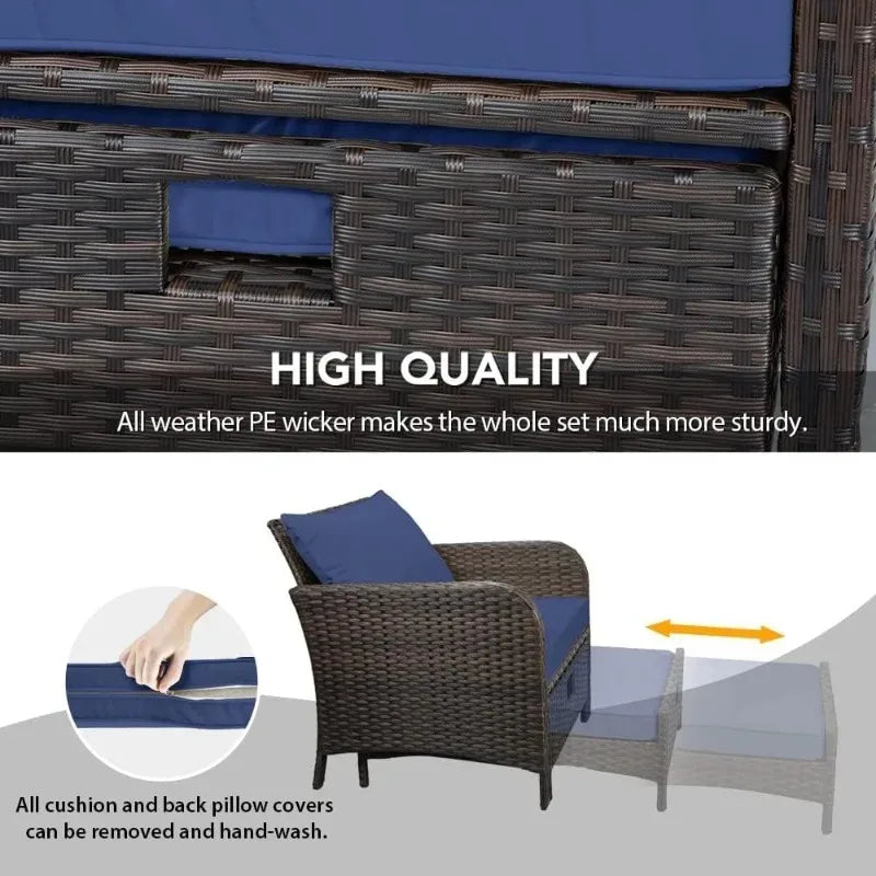 5‑Piece PE Wicker Patio Conversation Set – Lounge Chairs with Cushions, Ottoman & Side Table