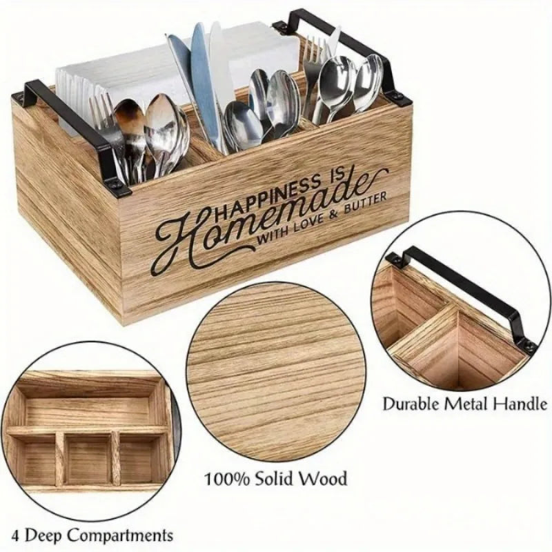 Wooden Cutlery Storage Box – 1 PC Knife, Fork & Spoon Organizer for Kitchen & Coffee Bar Desktop