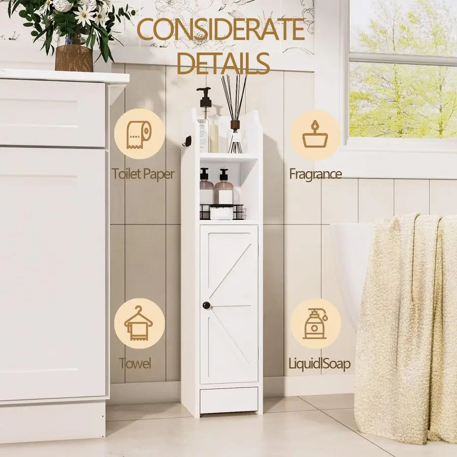 Bathroom Storage Cabinet, Toilet Paper Storage with Doors and Adjustable Shelf